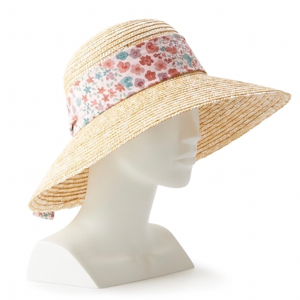 New! Cloche Wheat Straw Pink Floral Ribbon Bow Large Beach Cottagecore Straw Hat